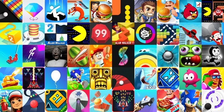 A collage of popular mobile game logos.