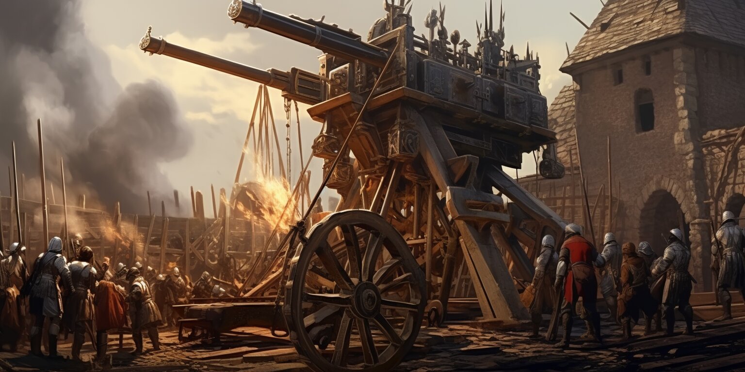 Medieval Total War siege battle with catapults