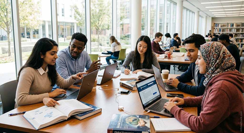 Study abroad after 12th students collaborating